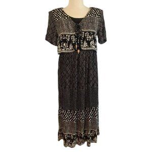 Vintage Bedford Fair Black Floral Spots Dress cottagecore medium